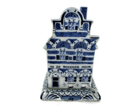 19th century Antique Delft Dutch Decorative Marked Porcelain Bottle porseleine fles MIniature House on base Rokende Moor