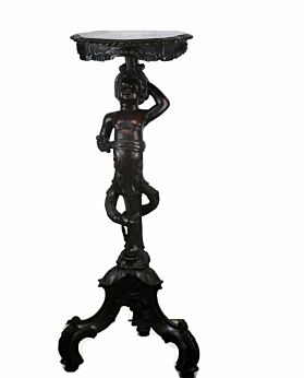 Antique Venetian Carved Wood Pedestal Plant Stand Torchere Boy Putti Cherub HTF