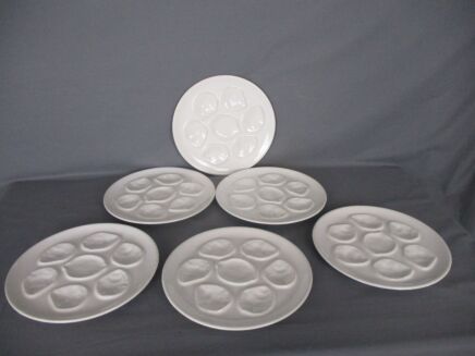 Set of 6 Oyster Plates Porcelain White French Vintage Seafood Plates Stylish