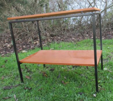 Retro Authentic TV Stand Teak Table Iron Legs Mid Century Danish Modern 60s