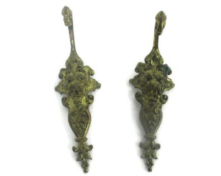 Pair Antique Brass Hooks Architectural Reclaimed Trims Moldings Furniture Lion Heads