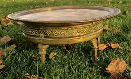 Antique Completely Etched Brass Eastern Persian Tea Table Tray Stunning