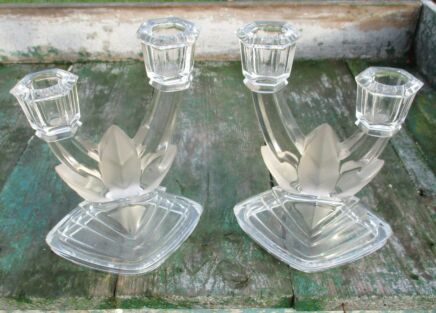 Vintage cut Glass Couple Pair Candle Holders Val St Lambert Baccarat style
