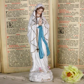 French Statue Virgin Mary Notre Dame de Lourdes Madonna Porcelain Signed Lovely