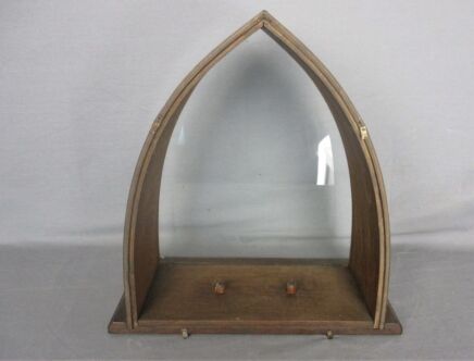 hand Carved Wooden Chapel Niche for Statue Gothic Style Standing Lovely Vintage Glass Back