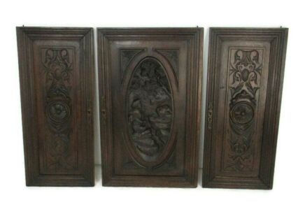 set of 3 Door Panels Reclaimed Architectural Antique Oak Shepherd Breton Style