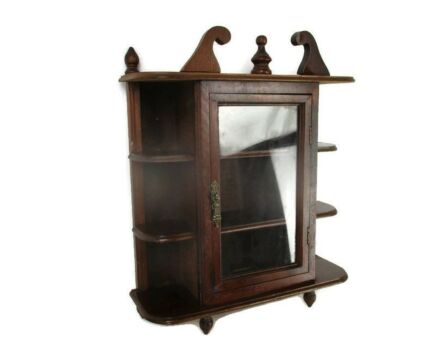 Small Vintage Wooden Kitchen Apothecary Medicine Bathroom Wall Cabinet Display