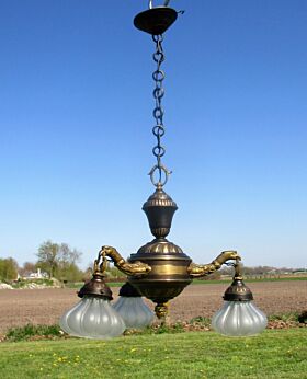 Gothic 3 Arm Chandelier Pendant Lights Brass Eagles Birds Rare Brass Shades