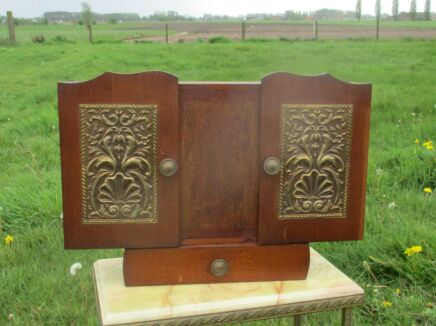 Vintage French Wood Medicine Wall Cabinet Apothecary double Doors Brass Ornament