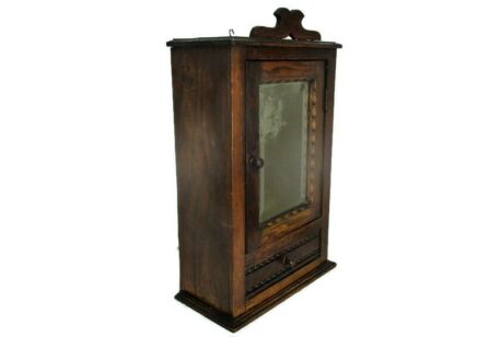 Kitchen Apothecary Medicine Bathroom Wall Cabinet Hand Carved Wood Beveled glass Mirror Pediment