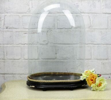 Victorian Antique Oval Hand Blown Glass Dome Globe Mantle Clock Steampunk 15.35"