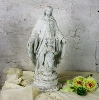 Large Church French Antique 1900 Bisque Statue Virgin Mary Infant Exquisite 18"