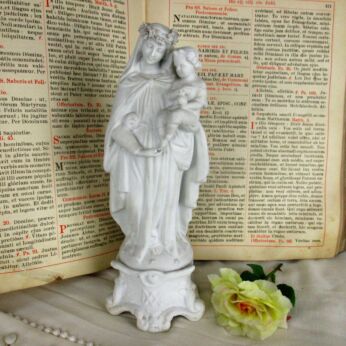 French Antique 1900 Bisque Statue Virgin Mary Our Lady Infant Flower crown