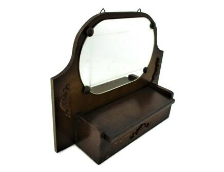 Vintage Hand Carved Wood Comb Box Wall hanging Cabinet Mirror Mid Century Lovely
