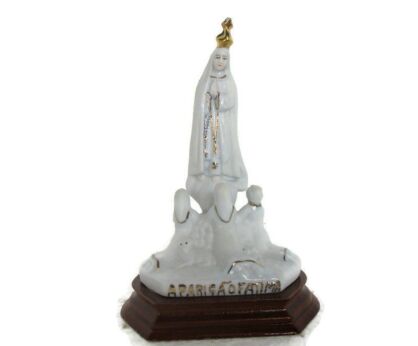 Bisque Porcelain Small Vintage Our Lady Fatima Statue Portugal Lovely Rare 4.72"