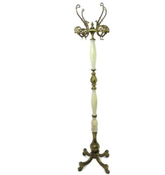 Onyx Marble Brass Hall Tree Coat Hat Rack Stand Hollywood regency Italy Rococo