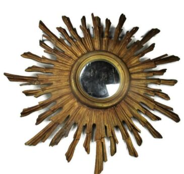 L Retro Modernist Starburst Sunburst Wood Wall Mirror Mid Century Modern HTF