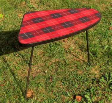 Vintage Tripod Coffee Side Table Mid Century Mod Space Age Tartan Pattern