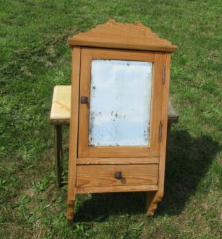 Vintage Wooden Medicine Bathroom Cabinet Beveled Glass Mirror Drawer Apothecary