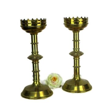Pair Brass Candle Holders Candlesticks Altar Twisted Stem Brass Neo Gothic
