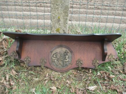 Vintage Wooden Coat Hat Rack Copper Brass Plaque tableaux Gorgeous Hooks
