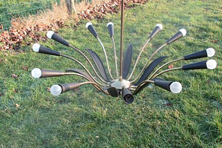 12 Arm Era Stilnovo Mid Century Sputnik Chandelier Ceiling Lamp Vintage space age Spider Lamp black White