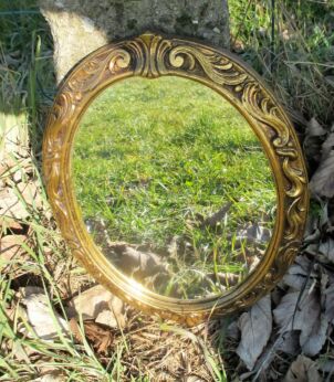 Vintage Small Oval Wall Hanging Mirror Resin Ornate