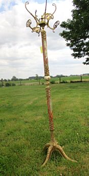 Ornate Antique Brass & Onyx Brown Marble Coat Hat Rack Hall Tree Stand Floor