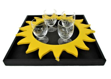 4 French Ricard Glasses Pastis Apero France Collector HTF + Serving Tray Sun
