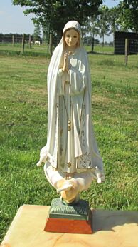 Vintage Our Lady O.L. Fatima Chalkware Statuette Glass Eyes Portugal Authentic