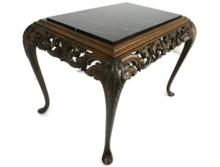 French Provincial Coffee Side Wine Table Hand Carved Wood Marble Top Gorgeous