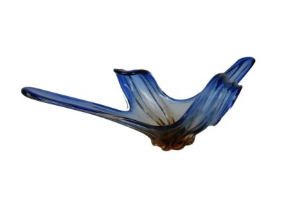 Large Beautiful Art Glass Centerpiece Bowl Fruit Dish Blue Amberino era Murano