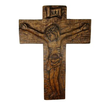 Hand Carved Wood Wall Hanging Crucifix Cross Jesus Christ Signed MD 78 Folk Art