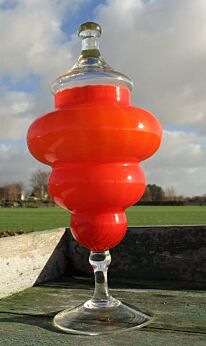 Orange Red 60s Italian Cased Glass Apothecary Candy Jar Bottle era Murano Empoli