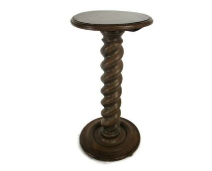 Hand Carved Wood Barley Twist Side Display Wine Table Pedestal Plant Stand 27.16"