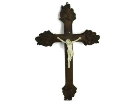 Wall Hanging Wooden Crucifix Cross Plaster Corpus Christi Jesus Christ Vintage