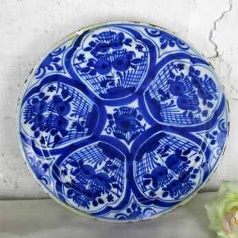 19th Century Hand Painted Delfts Delft Blue Plate Flowers Collector HTF Ornate