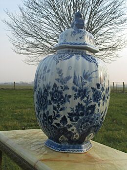 Vintage Delft Blue Royal Holland Large Vase Jar with lid