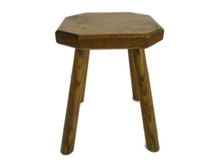 Antique Hand Carved wood  Milking Stool Pedestal Table Pedestal Barn Style Funky