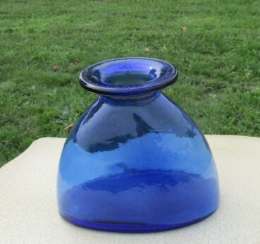 Cobalt blue bottle vase heavy hand blown glass air bubbles nice shape