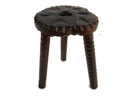 Small Wooden Spanish Tripod Side Display Wine Milking Stool Table Pedestal Plant Bonsai Stand Vintage Barn Country Farmhouse