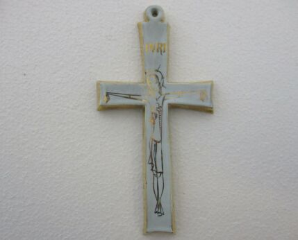Mid Century Design Ceramic Modern Crucifix Ceramic Crucifix   Light Blue
