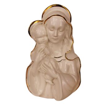 Porcelain Statue Virgin Mary Madonna Our Lady Infant Child Sweet Gold Rim