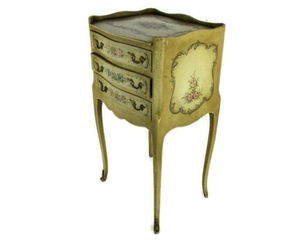 Hollywood Regency French Provincial White Crackled Chest of Drawers Hand Painted