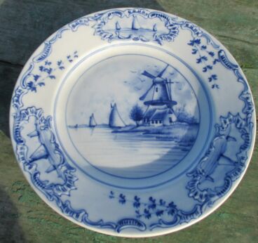 Delft Blue Small Platter Ceramic in Relief Windmill Water Marked