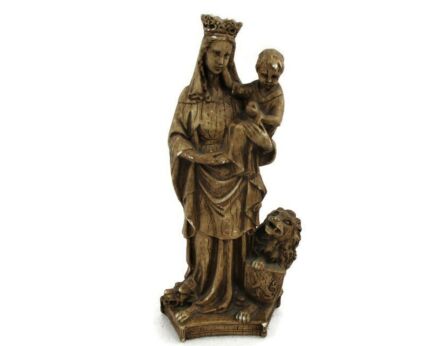 Gothic Statue Virgin Mary Madonna Notre Dame de Flandres Our Lady of Protection Plaster Dragon Lion 12.99"