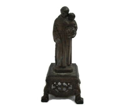 Small Miniature Saint Anthony Padua Statue Finder Lost Articles Infant Child Brass Figurine 4.13"