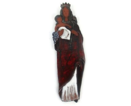Wall Plaque Ceramic Our Lady of Tongeren Black Madonna Infant Jesus Grapes Collector 21.45"