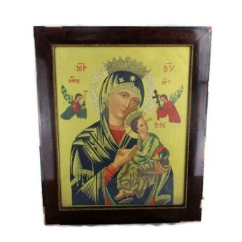 Antique Icon 1915 Madonna Virgin mary Our Lady of Perpetual Help Dedication Back