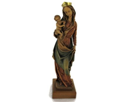Virgin Mary Madonna Infant Child Wooden Statue Anri Style Polychrome Lovely 10.62" Vintage